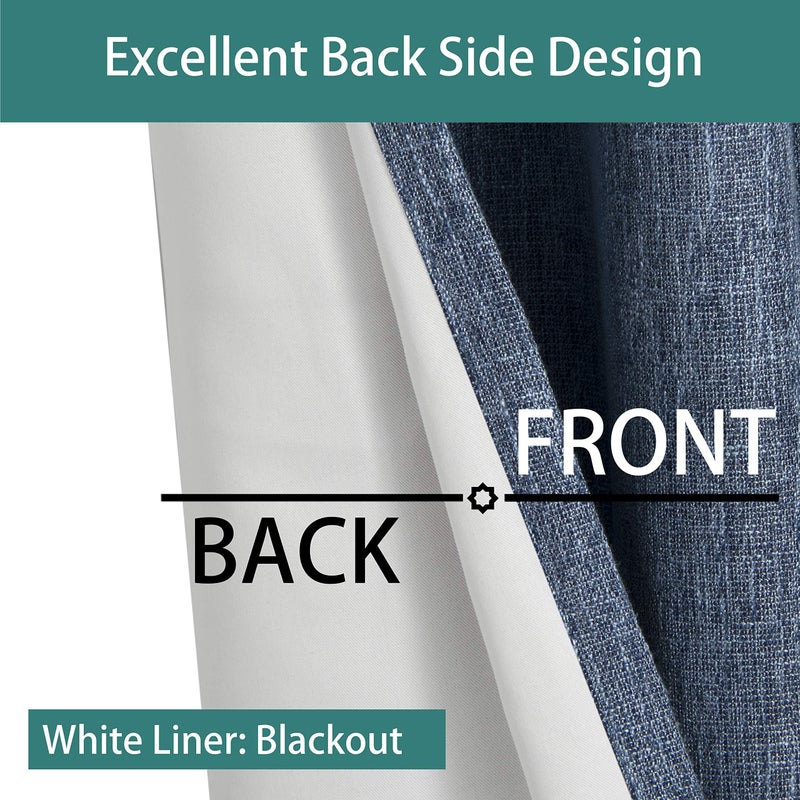 LORDTEX Linen Look Textured Blackout Curtains with Thermal Insulated Liner - Heavy Thick Grommet Window Drapes for Bedroom, 50 x 95 Inches, Blue, Set of 2 Panels - Image 4